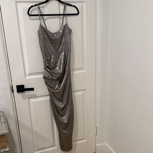 JLUXLABEL Metallic Silver Asymmetrical Dress